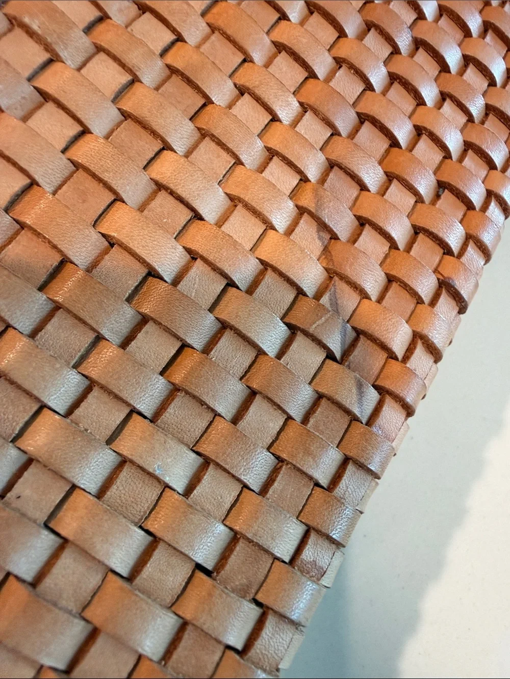 Woven Tan Leather Phone Case with Blue Agate Accent